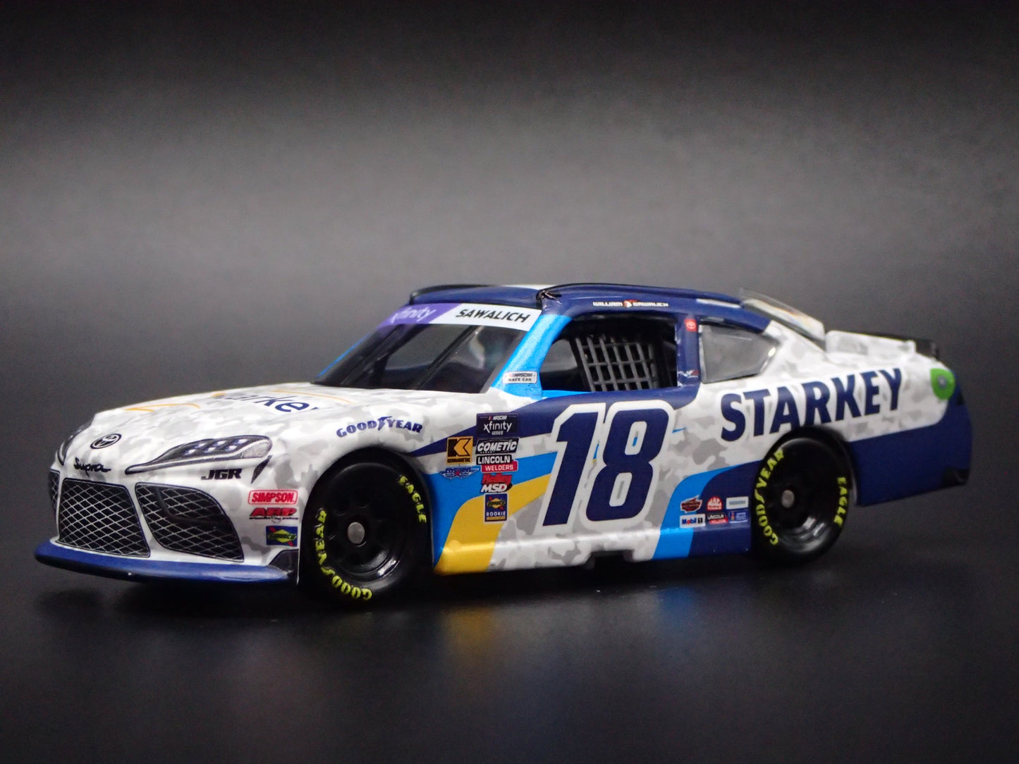 2025 25 TOYOTA SUPRA 18 WILLIAM SAWALICH STARKEY NASCAR 1:64 SCALE MODEL CAR