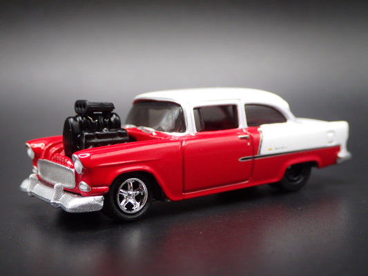 1955 55 CHEVY CHEVROLET BEL AIR RED 1:64 SCALE DIORAMA DIECAST MODEL CAR