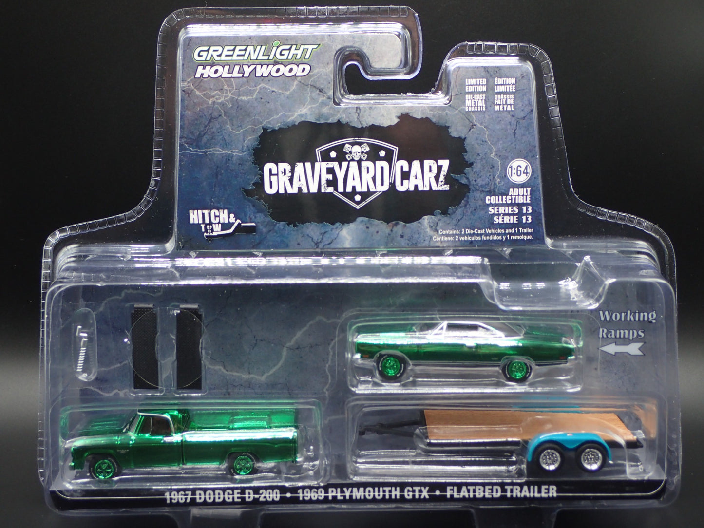 2025 GREENLIGHT GREEN MACHINE GRAVEYARD CARZ D200, GTX HOLLYWOOD HITCH TOW 13