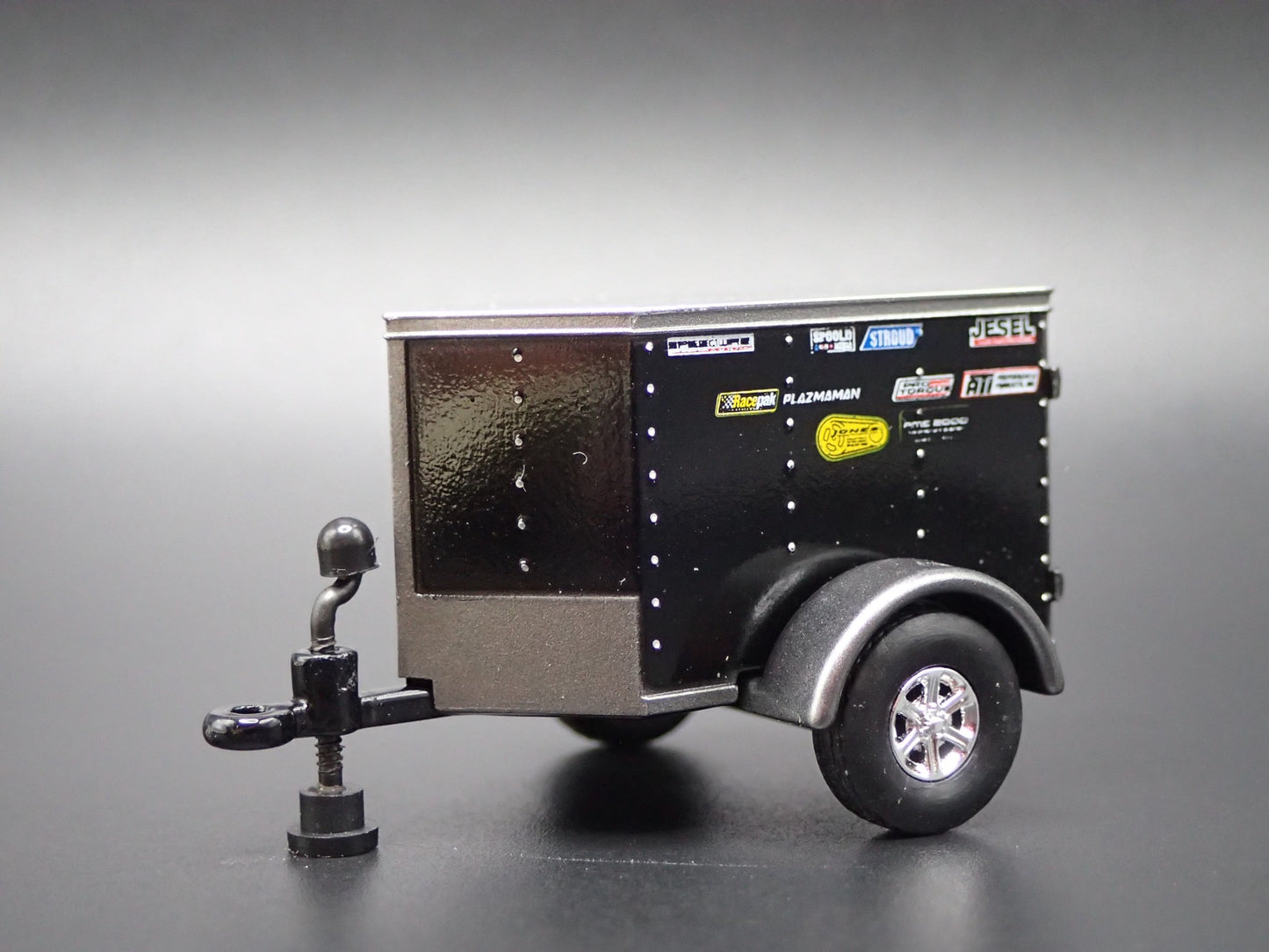 ENCLOSED V NOSE MINI TRAILER w/ OPENING DOOR NHRA BLACK 1:64 SCALE DIORAMA MODEL