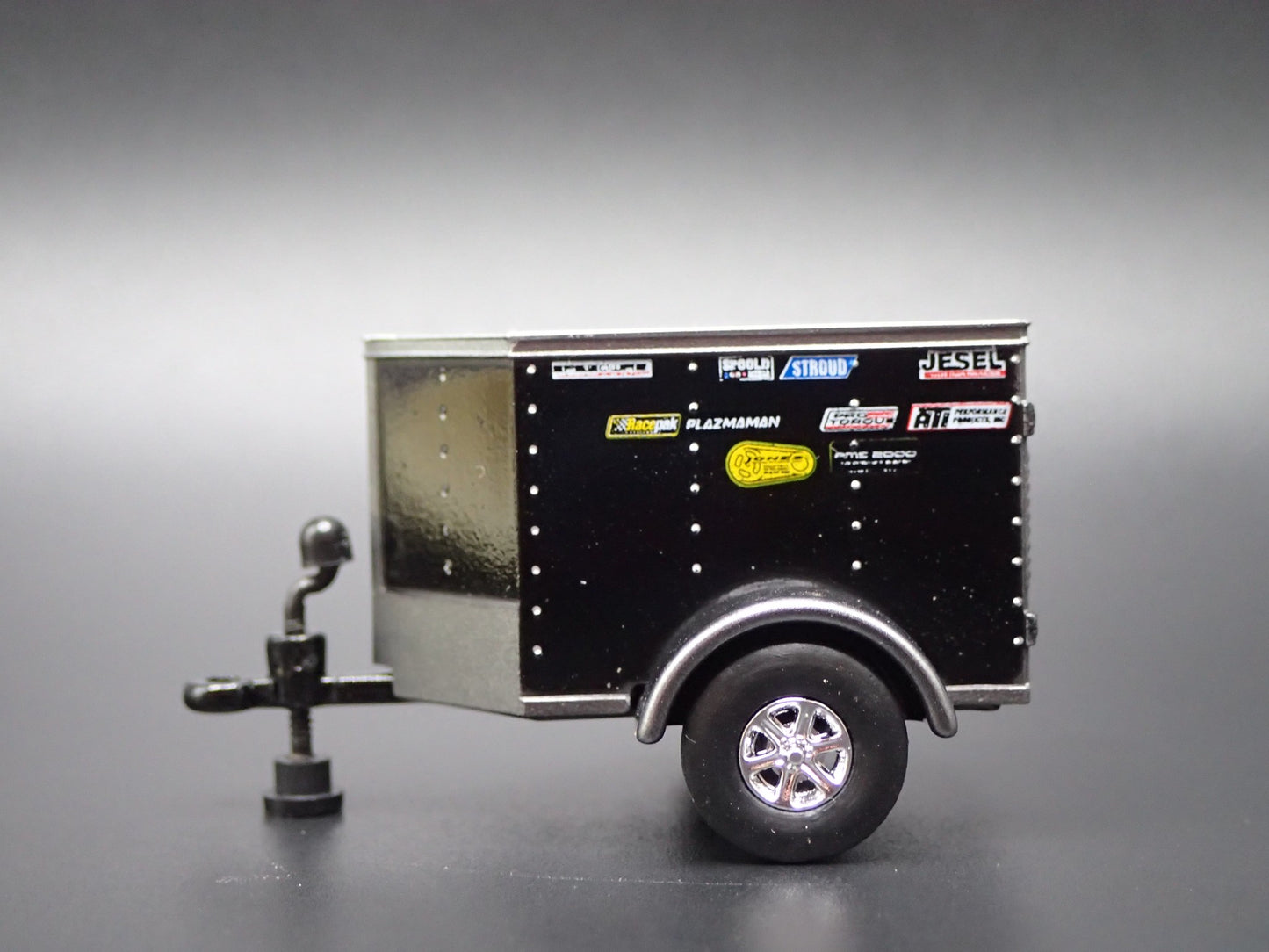 ENCLOSED V NOSE MINI TRAILER w/ OPENING DOOR NHRA BLACK 1:64 SCALE DIORAMA MODEL