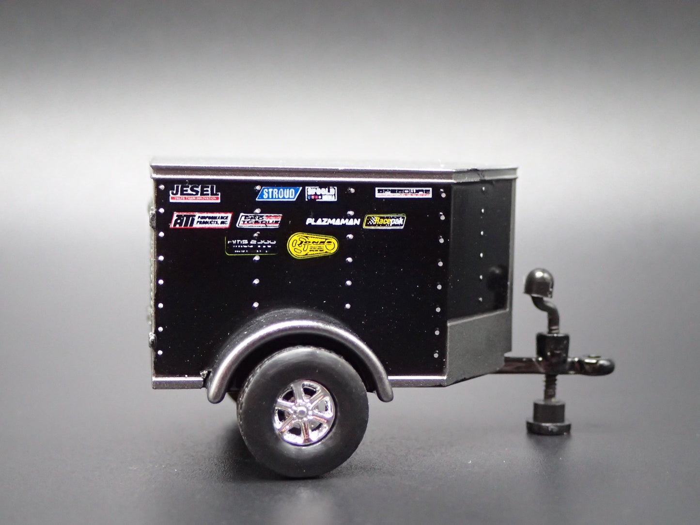 ENCLOSED V NOSE MINI TRAILER w/ OPENING DOOR NHRA BLACK 1:64 SCALE DIORAMA MODEL