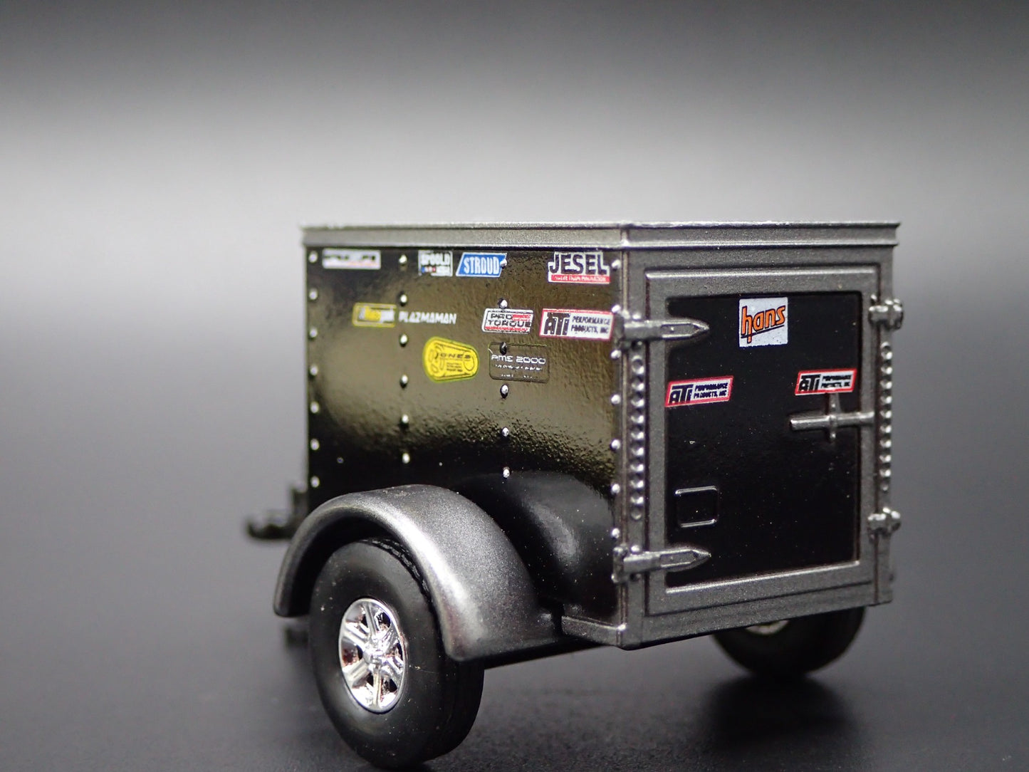ENCLOSED V NOSE MINI TRAILER w/ OPENING DOOR NHRA BLACK 1:64 SCALE DIORAMA MODEL