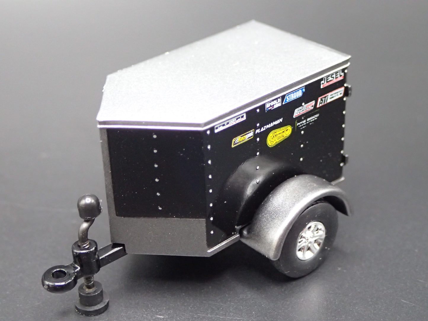 ENCLOSED V NOSE MINI TRAILER w/ OPENING DOOR NHRA BLACK 1:64 SCALE DIORAMA MODEL