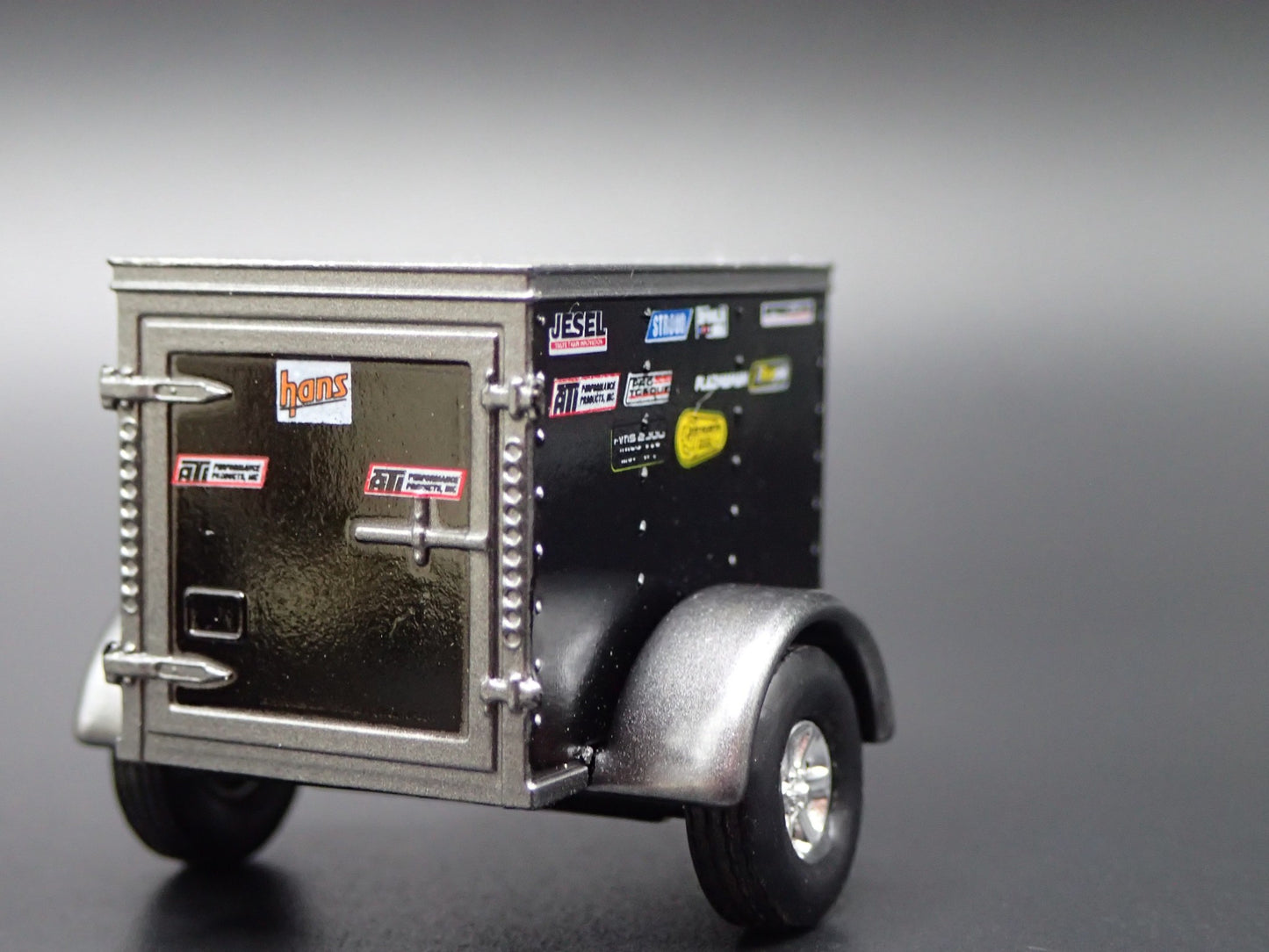 ENCLOSED V NOSE MINI TRAILER w/ OPENING DOOR NHRA BLACK 1:64 SCALE DIORAMA MODEL