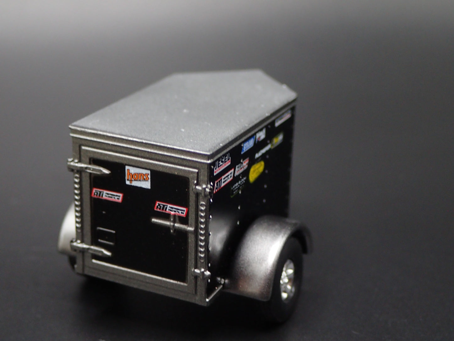 ENCLOSED V NOSE MINI TRAILER w/ OPENING DOOR NHRA BLACK 1:64 SCALE DIORAMA MODEL