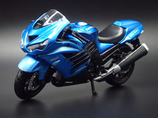 KAWASAKI NINJA ZX 14R BIKE MOTORCYCLE BLUE 1/18 SCALE DIORAMA DIECAST MODEL BIKE