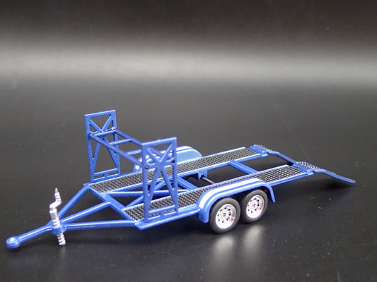 TANDEM FLATBED CAR TRAILER w/ LOADING RAMPS 1:64 SCALE DIORAMA DIECAST MODEL