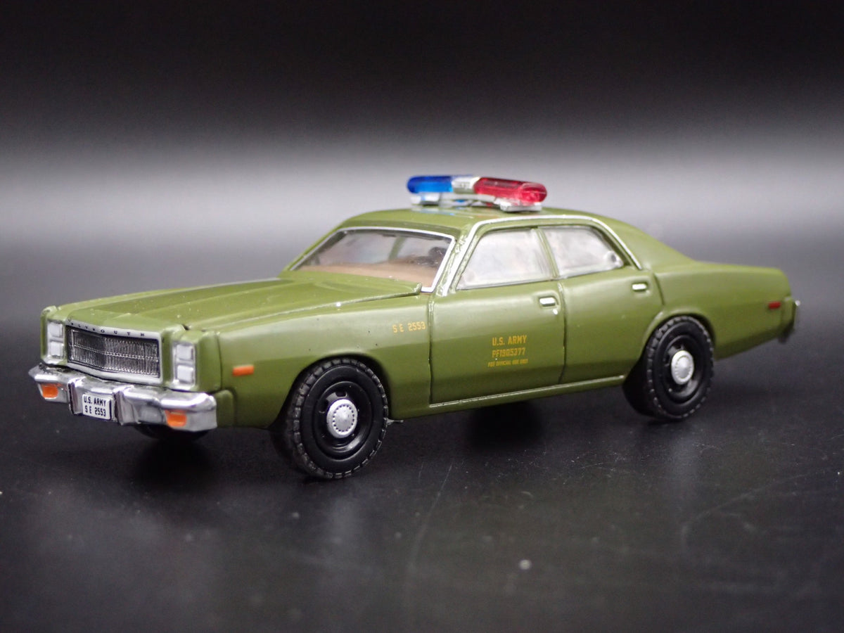1977 77 PLYMOUTH FURY US ARMY POLICE MILITARY RARE 1:64 SCALE DIECAST MODEL CAR-Burning Rubber Toy Company