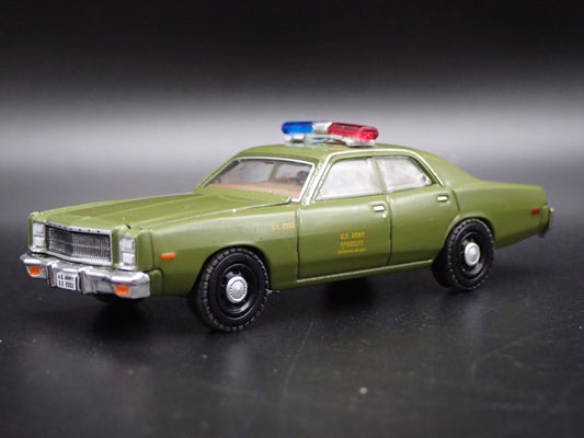 1977 77 PLYMOUTH FURY US ARMY POLICE MILITARY RARE 1:64 SCALE DIECAST MODEL CAR-Burning Rubber Toy Company