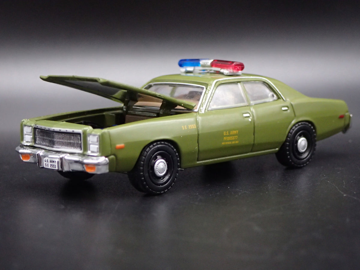 1977 77 PLYMOUTH FURY US ARMY POLICE MILITARY RARE 1:64 SCALE DIECAST MODEL CAR-Burning Rubber Toy Company