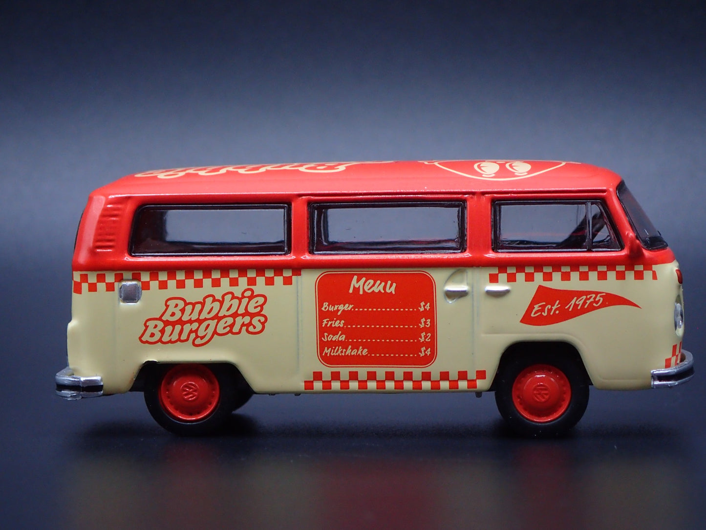 1967-1979 VW VOLKSWAGEN TYPE 2 T2 BUS BUBBIE BURGER 1/64 SCALE DIECAST MODEL CAR