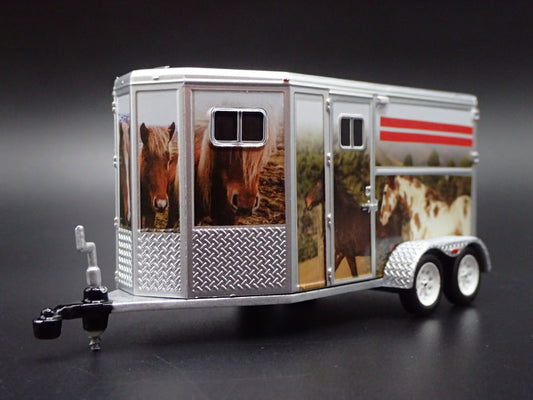 HORSE TRAILER W/ HITCH WHITE 1/64 SCALE COLLECTIBLE DIORAMA DIECAST MODEL CAR