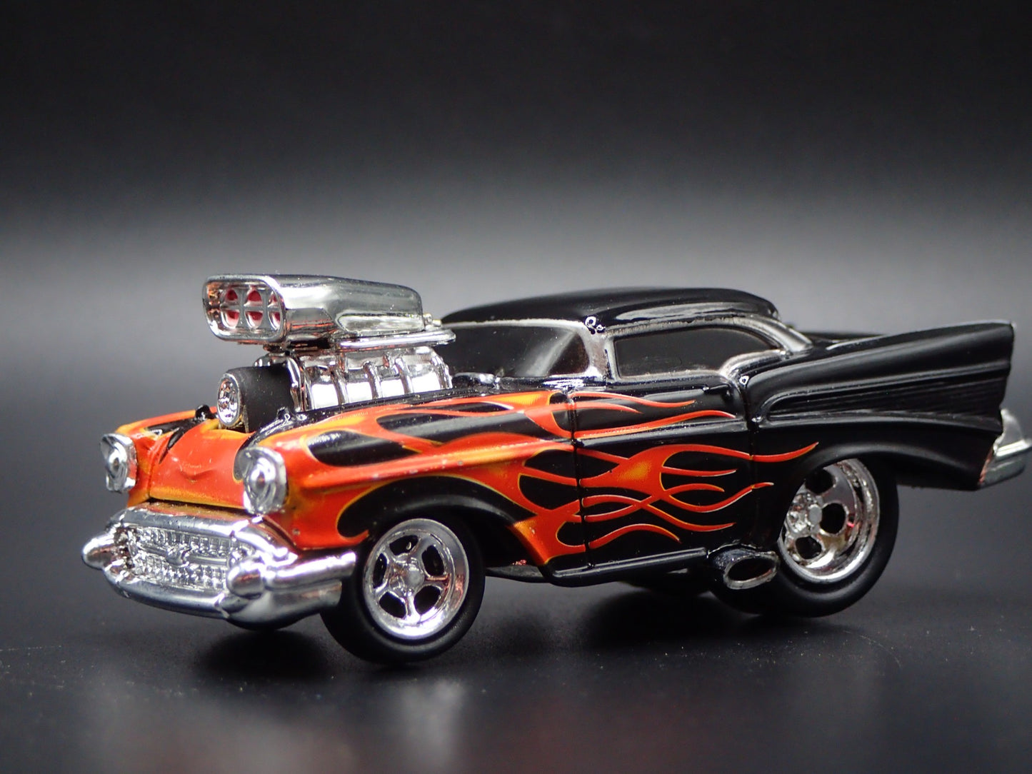 1957 57 CHEVY CHEVROLET BEL AIR w BLOWER BLACK 1:64 SCALE DIECAST MODEL CAR