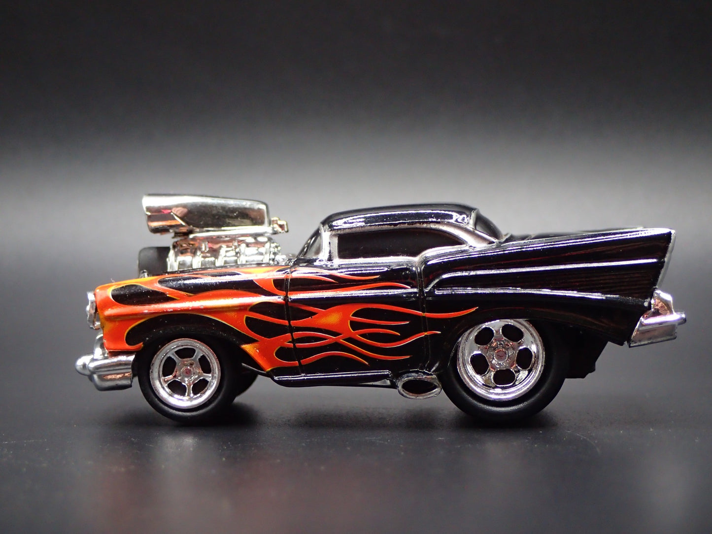 1957 57 CHEVY CHEVROLET BEL AIR w BLOWER BLACK 1:64 SCALE DIECAST MODEL CAR