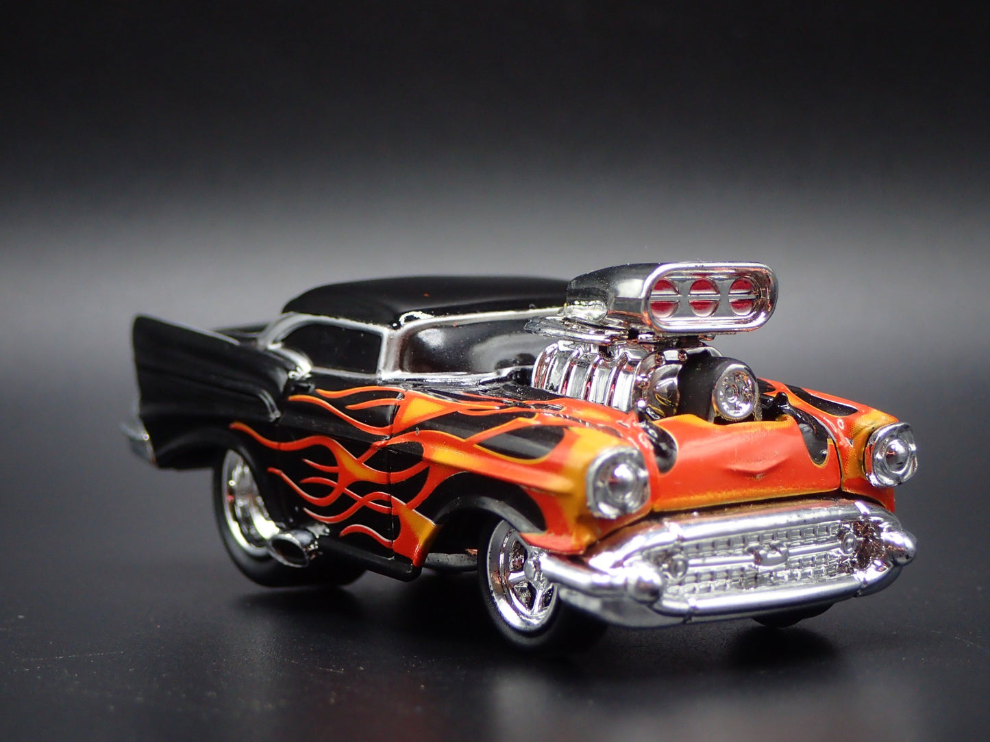 1957 57 CHEVY CHEVROLET BEL AIR w BLOWER BLACK 1:64 SCALE DIECAST MODEL CAR