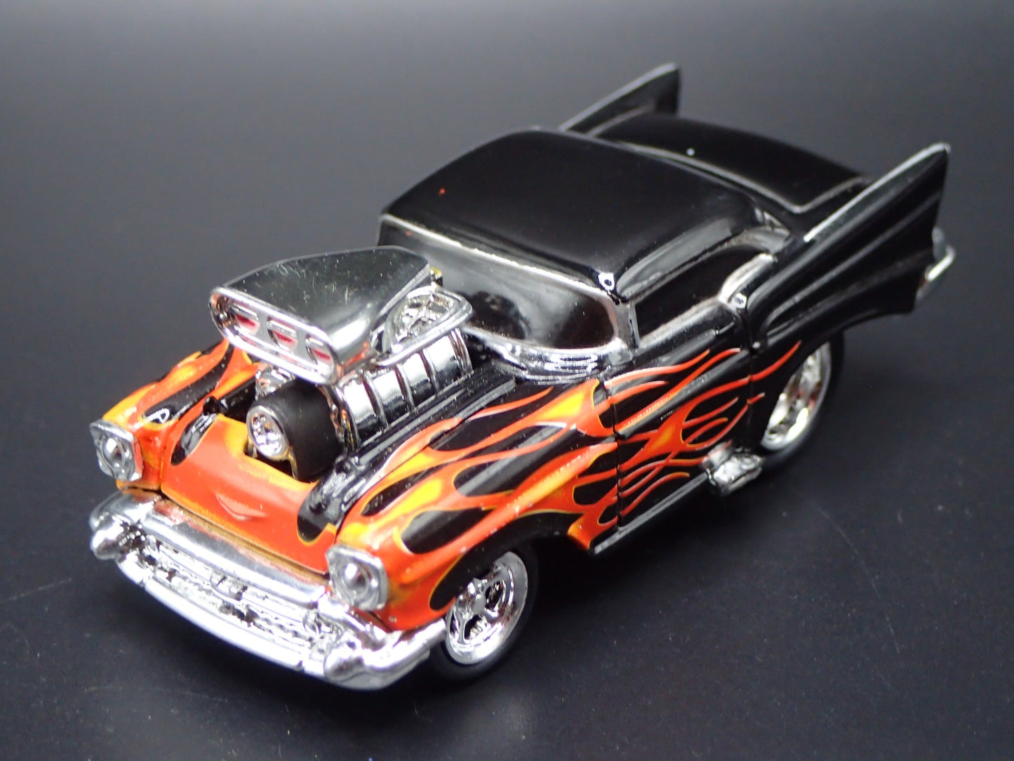 1957 57 CHEVY CHEVROLET BEL AIR w BLOWER BLACK 1:64 SCALE DIECAST MODEL CAR
