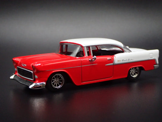 1955 55 CHEVY CHEVROLET BEL AIR RED 1:64 SCALE DIORAMA DIECAST MODEL CAR