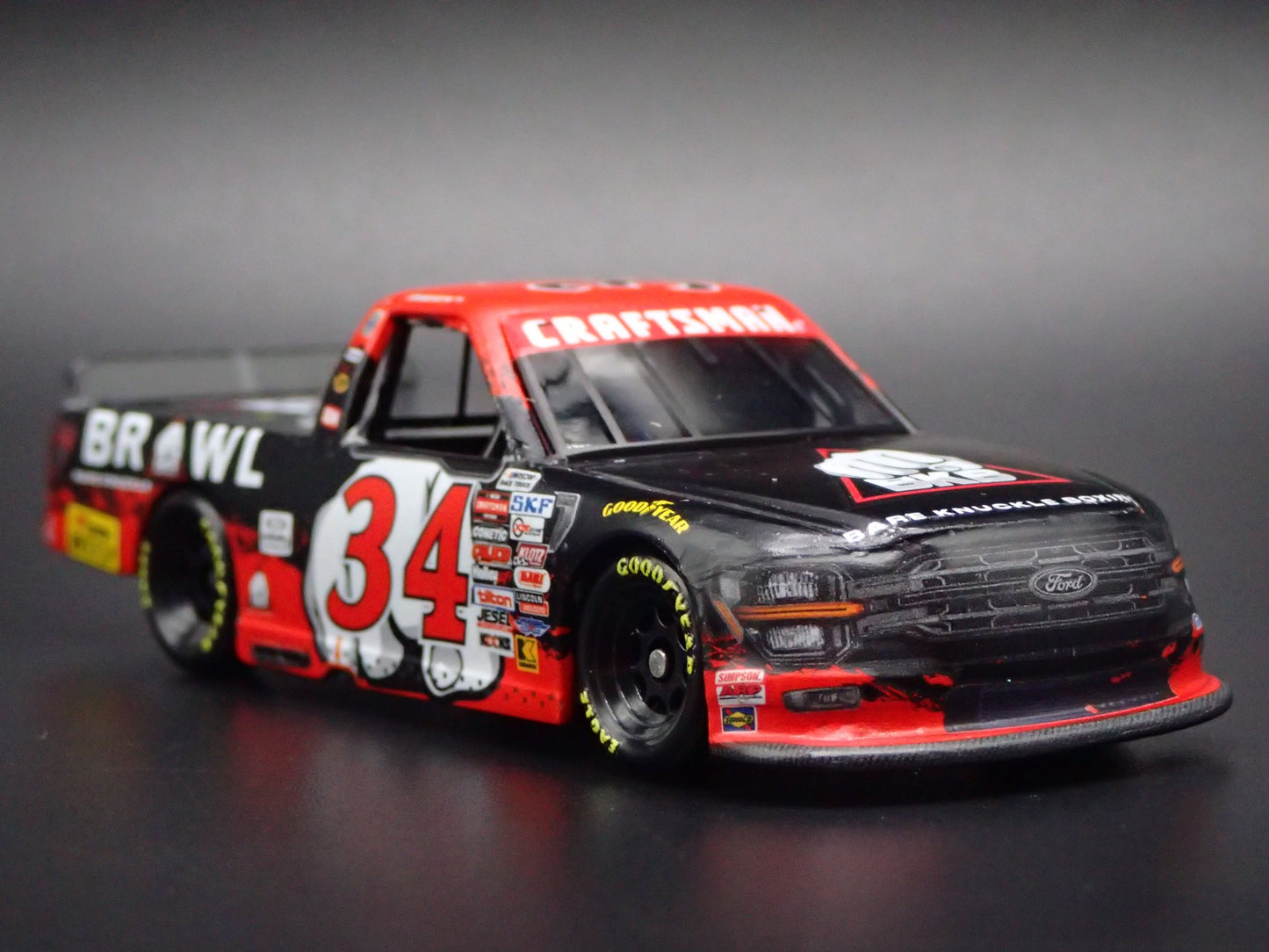 2025 FORD F150 #34 LAYNE RIGGS BARE KNUCKLE BOXING NASCAR TRUCK 1:64 DIECAST CAR