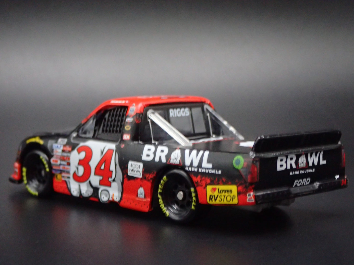 2025 FORD F150 #34 LAYNE RIGGS BARE KNUCKLE BOXING NASCAR TRUCK 1:64 DIECAST CAR