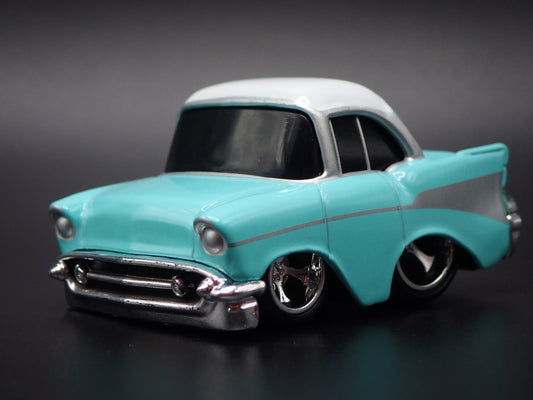 1957 57 CHEVY CHEVROLET BEL AIR TUNED TEAL 1:64 SCALE DIORAMA DIECAST MODEL CAR.