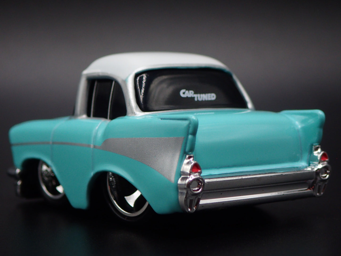 1957 57 CHEVY CHEVROLET BEL AIR TUNED TEAL 1:64 SCALE DIORAMA DIECAST MODEL CAR.