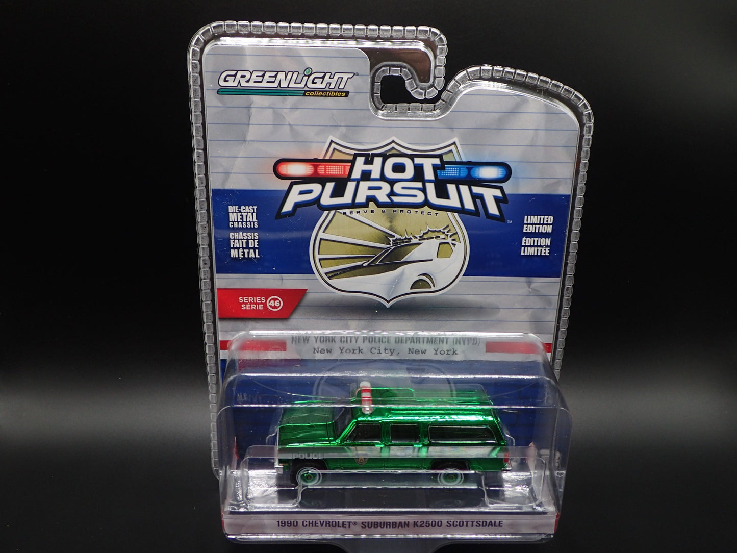 2025 GREENLIGHT GREEN MACHINE 1990 CHEVY SUBURBAN K2500 NYPD HOT PURSUIT 46