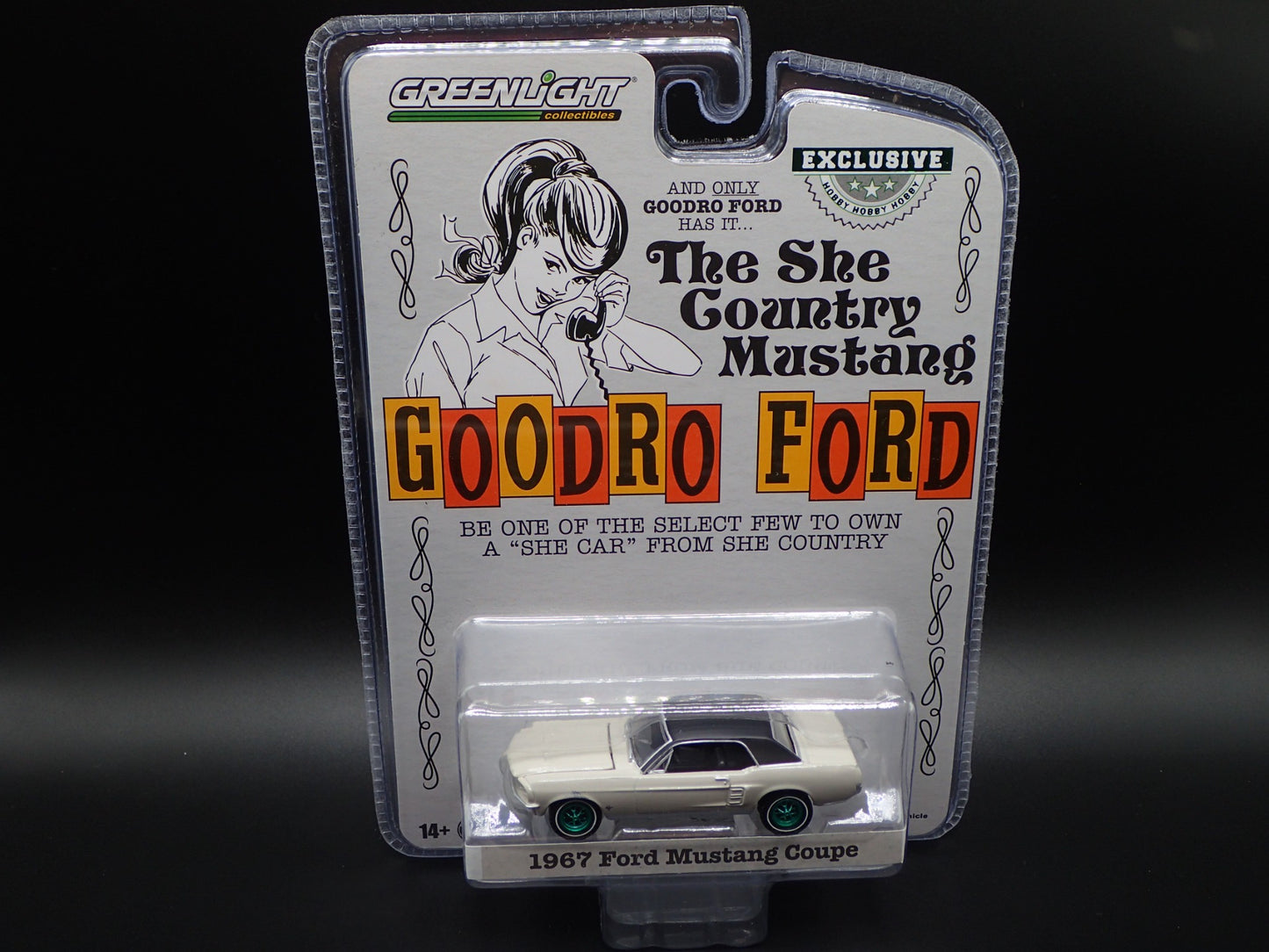 1967 FORD MUSTANG COUPE SHE COUNTRY 2022 GREENLIGHT GREEN MACHINE HOBBY CHASE