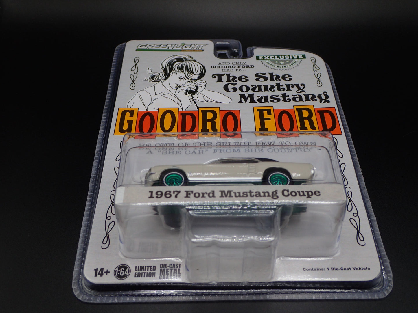 1967 FORD MUSTANG COUPE SHE COUNTRY 2022 GREENLIGHT GREEN MACHINE HOBBY CHASE