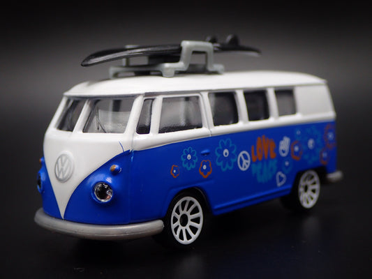 1950-1967 VW VOLKSWAGEN TYPE 2 T1 BUS BLUE HIPPY 1:64 SCALE DIECAST MODEL CAR