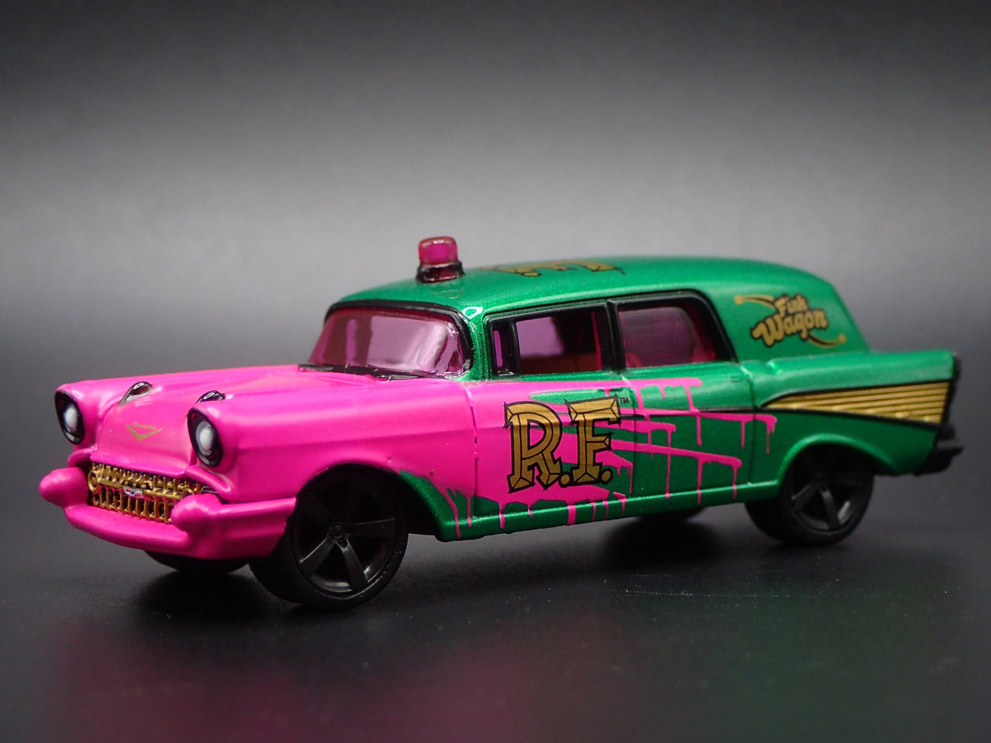 1957 57 CHEVY CHEVROLET HEARSE AMBULANCE RAT FINK 1:64 SCALE DIECAST MODEL CAR