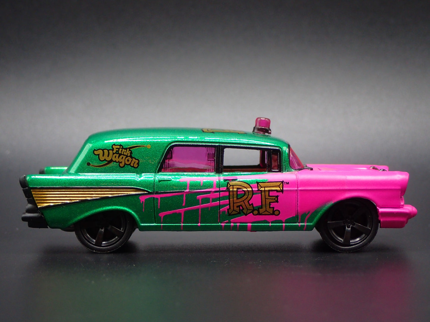 1957 57 CHEVY CHEVROLET HEARSE AMBULANCE RAT FINK 1:64 SCALE DIECAST MODEL CAR