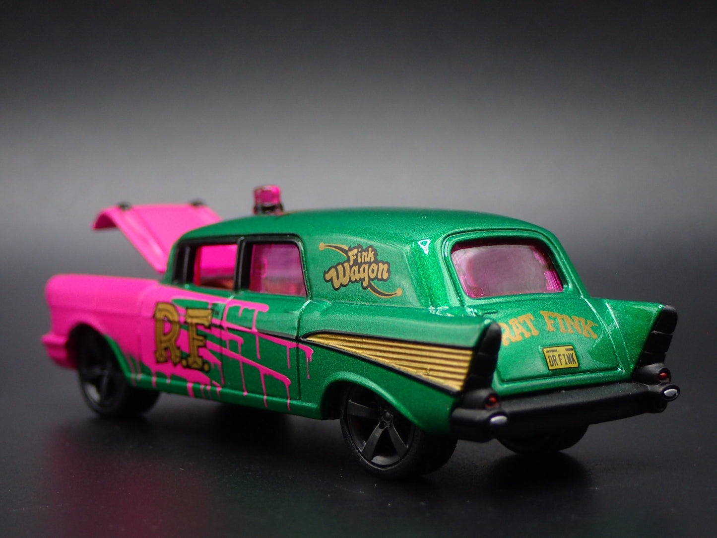 1957 57 CHEVY CHEVROLET HEARSE AMBULANCE RAT FINK 1:64 SCALE DIECAST MODEL CAR