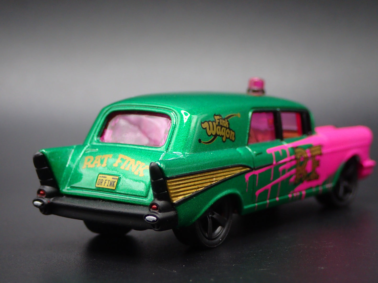 1957 57 CHEVY CHEVROLET HEARSE AMBULANCE RAT FINK 1:64 SCALE DIECAST MODEL CAR