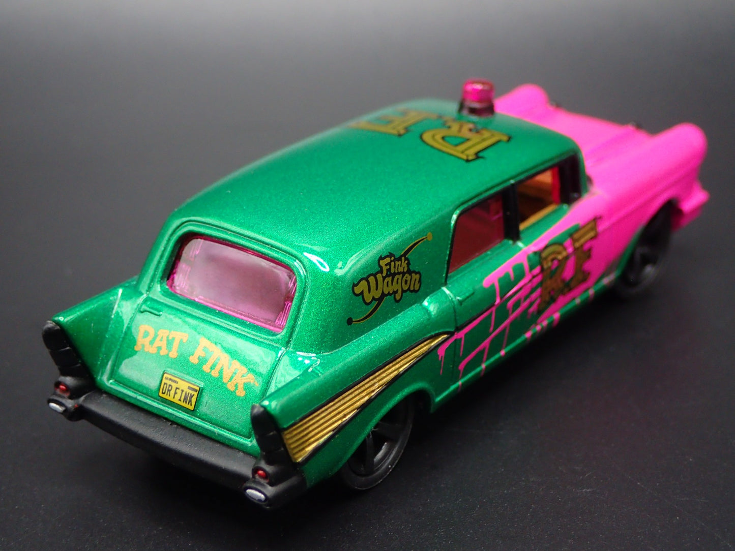 1957 57 CHEVY CHEVROLET HEARSE AMBULANCE RAT FINK 1:64 SCALE DIECAST MODEL CAR