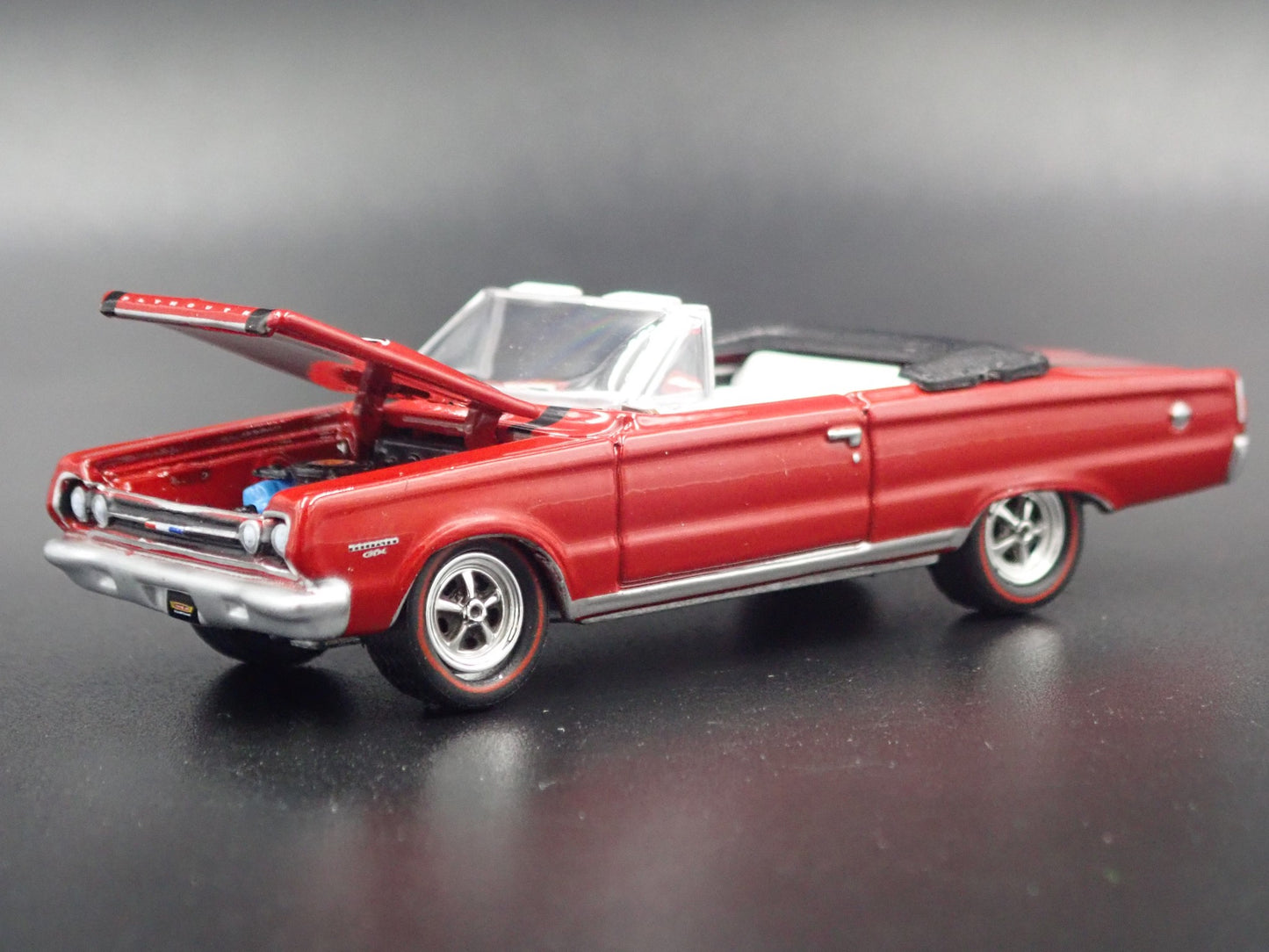 1967 67 PLYMOUTH GTX CONVERTIBLE RED 1/64 SCALE DIORAMA DIECAST MODEL CAR