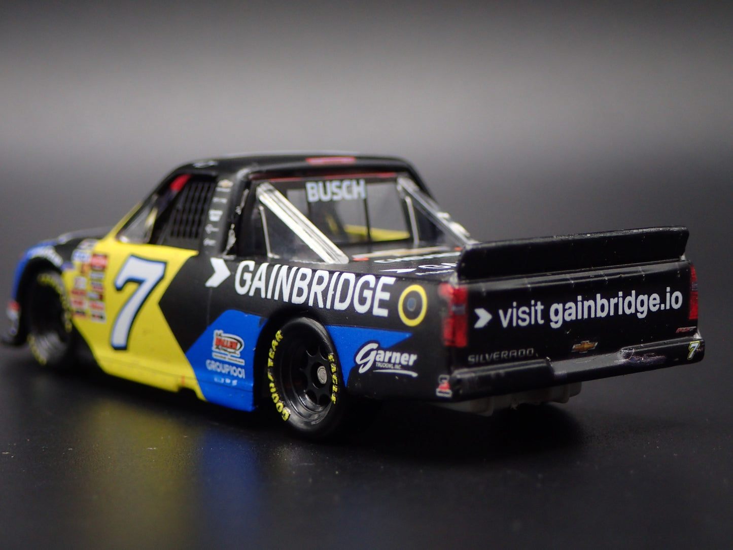 2025 CHEVY SILVERADO 7 KYLE BUSCH GAINBRIDGE WIN NASCAR TRUCK 1:64 DIECAST CAR