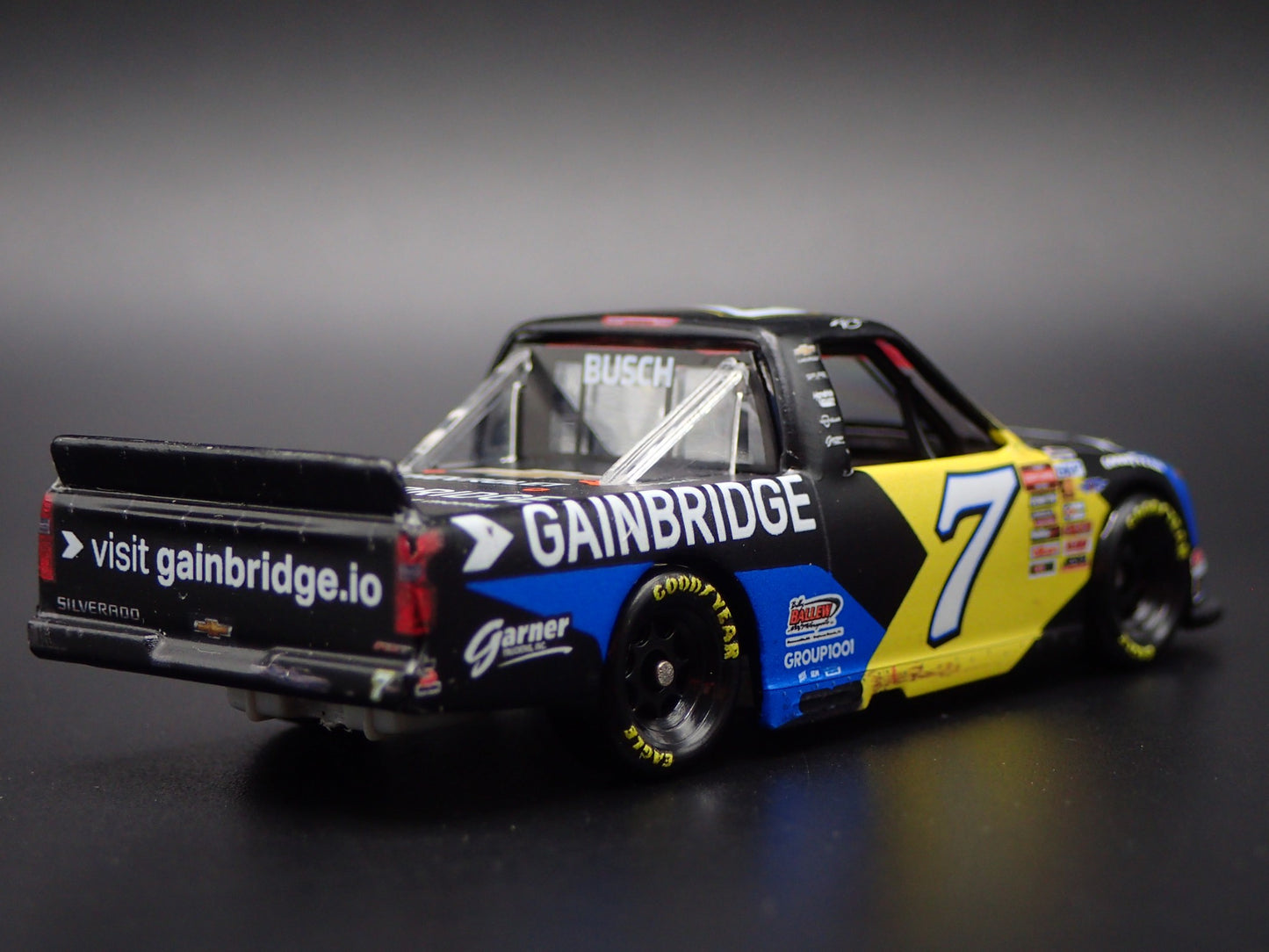 2025 CHEVY SILVERADO 7 KYLE BUSCH GAINBRIDGE WIN NASCAR TRUCK 1:64 DIECAST CAR
