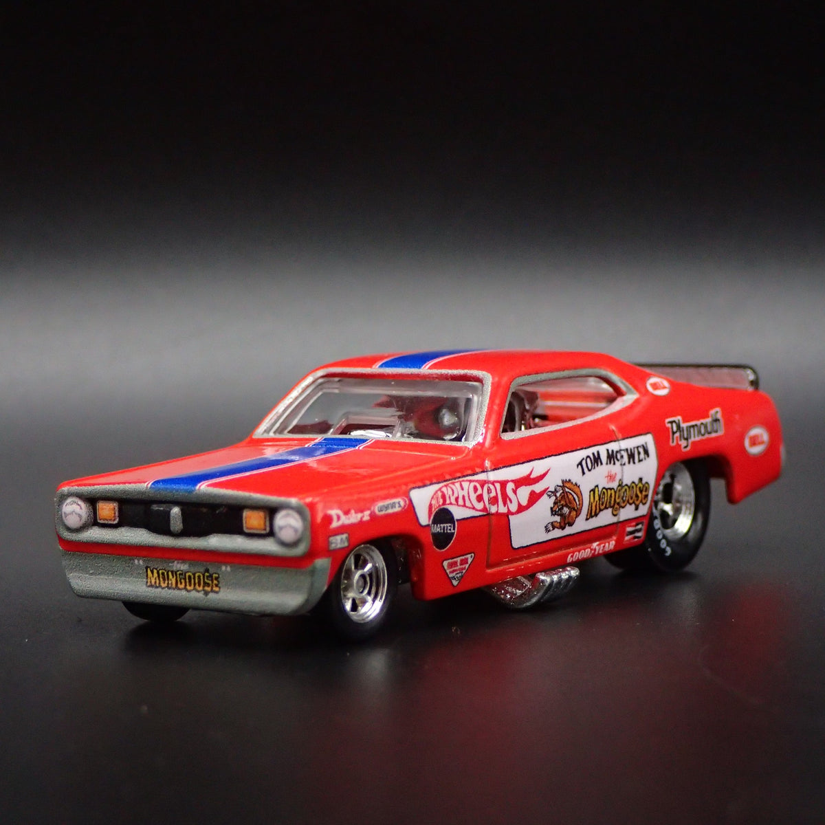 1972 PLYMOUTH DUSTER TOM MCEWEN MONGOOSE HOT WHEELS 1/64 SCALE DIECAST MODEL CAR-Burning Rubber Toy Company