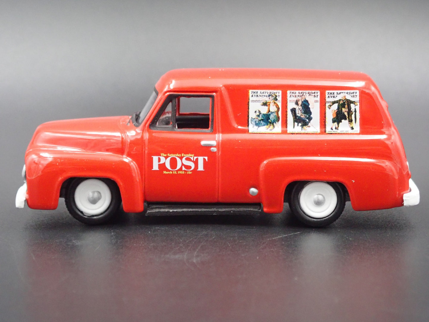 1955 55 FORD PANEL DELIVERY POST NEWS RED 1:64 SCALE DIORAMA DIECAST MODEL CAR