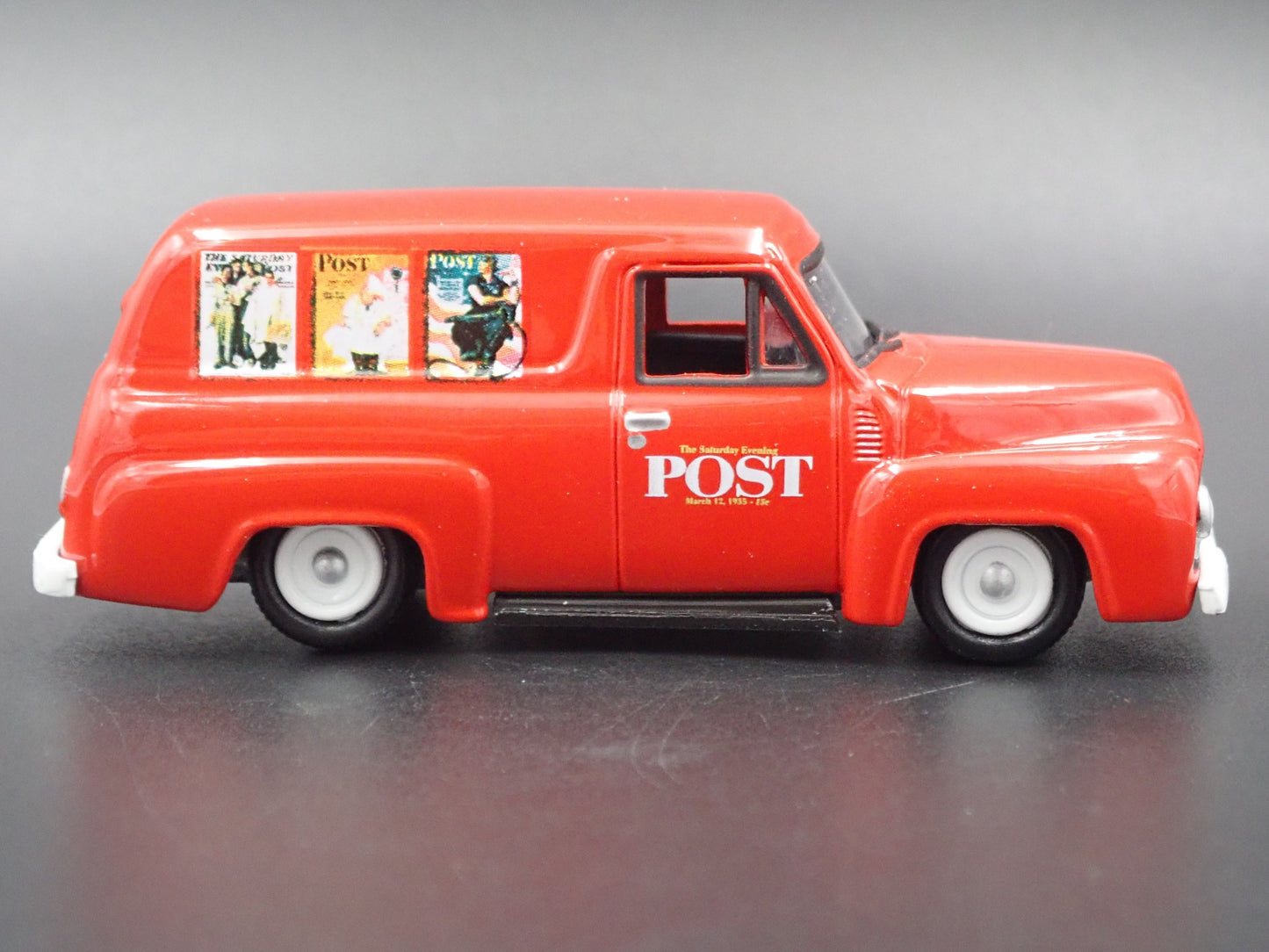 1955 55 FORD PANEL DELIVERY POST NEWS RED 1:64 SCALE DIORAMA DIECAST MODEL CAR