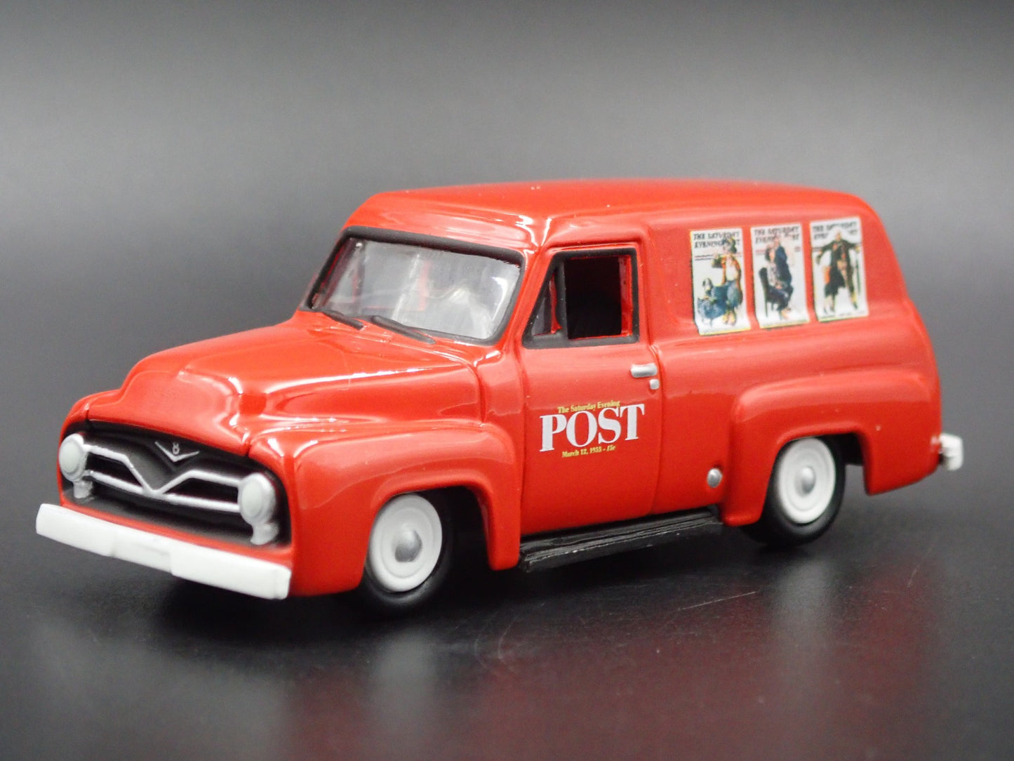 1955 55 FORD PANEL DELIVERY POST NEWS RED 1:64 SCALE DIORAMA DIECAST MODEL CAR