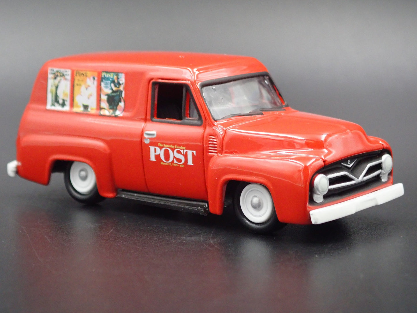 1955 55 FORD PANEL DELIVERY POST NEWS RED 1:64 SCALE DIORAMA DIECAST MODEL CAR