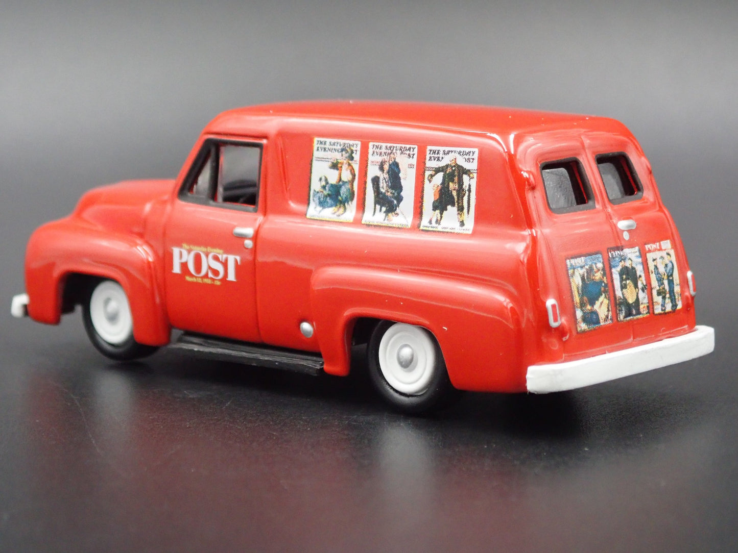 1955 55 FORD PANEL DELIVERY POST NEWS RED 1:64 SCALE DIORAMA DIECAST MODEL CAR