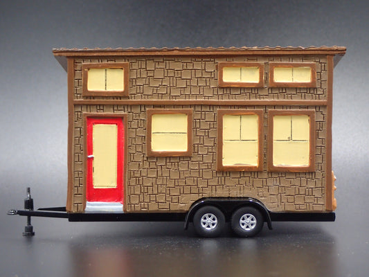 TINY HOUSE HOME FLAT BED TRAILER CAMPER W/ HITCH 1:64 SCALE DIORAMA RESIN MODEL