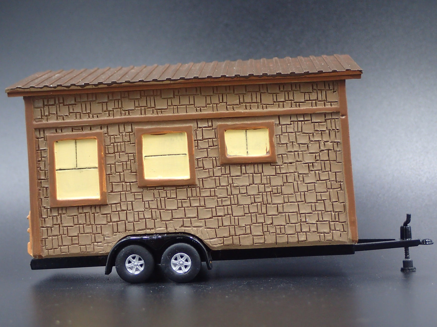TINY HOUSE HOME FLAT BED TRAILER CAMPER W/ HITCH 1:64 SCALE DIORAMA RESIN MODEL